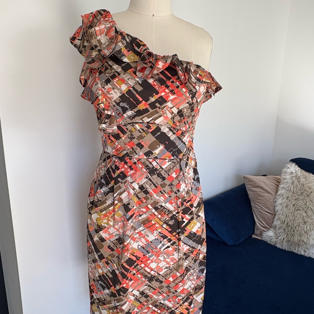 Tahari Orange One Shoulder Sheath Dress